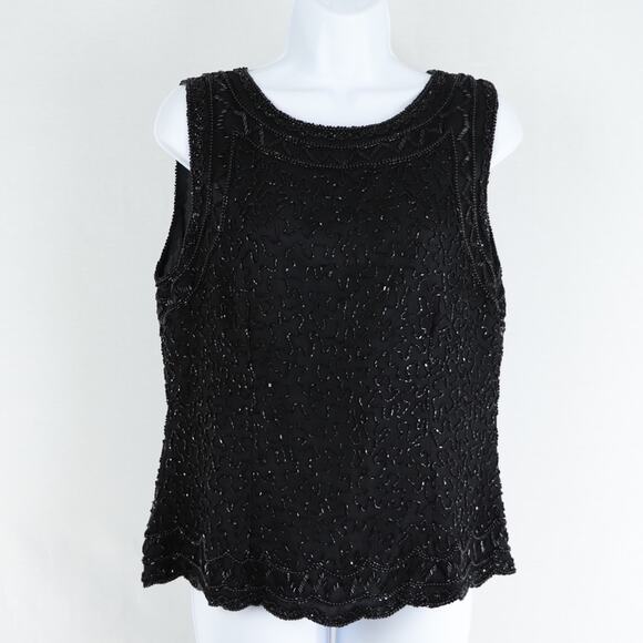 Stenay Vintage Silk Black Sleeveless Beaded Top Large - Picture 2 of 8